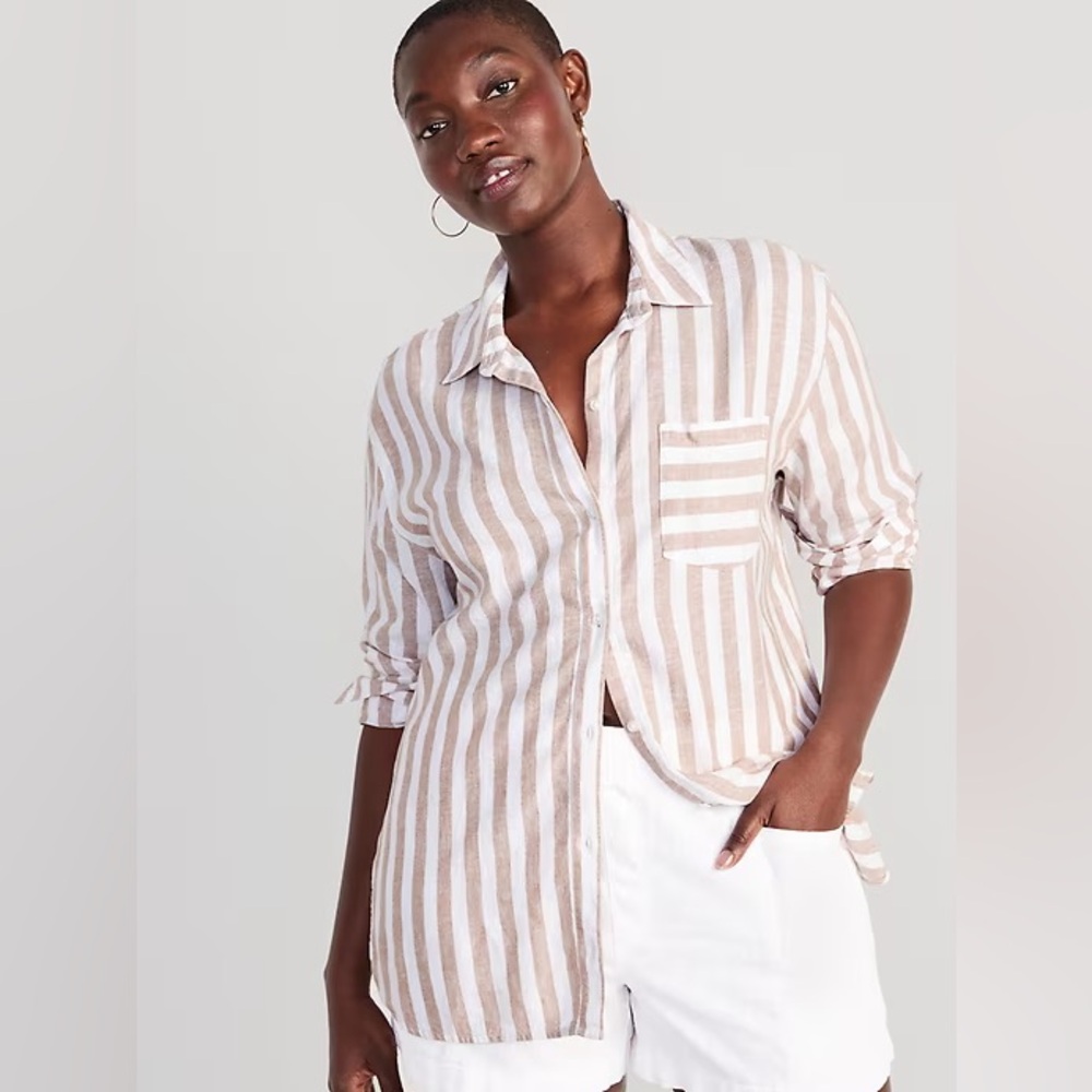 striped linen blend boyfriend shirt